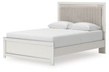 Close-up of upholstered panel headboard