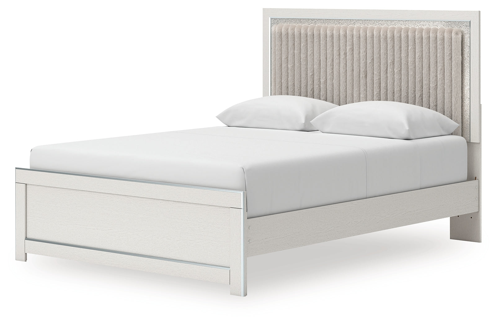 Close-up of upholstered panel headboard