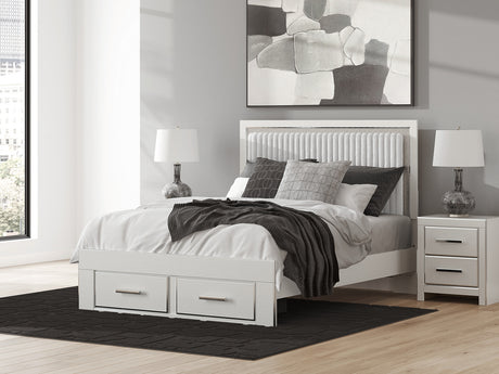 Zuraleus White Queen Upholstered Panel Storage Bed front view