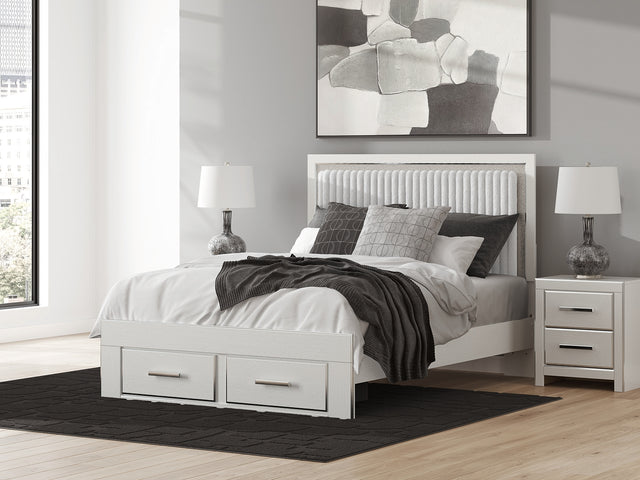 Zuraleus White Queen Upholstered Panel Storage Bed front view