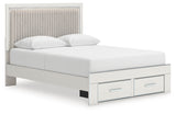 Angled side view of Zuraleus white queen storage bed