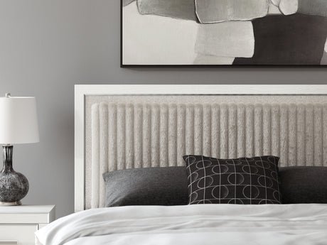 Zuraleus White King Upholstered Panel Platform Bed, angled view