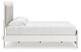 Zuraleus White King Upholstered Panel Platform Bed, angled view