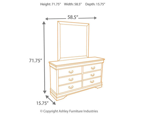 Alisdair dresser and mirror dimensions illustration