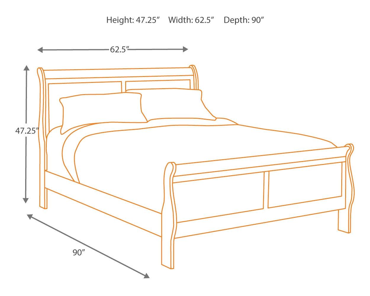 Dimension diagram of Alisdair Queen Sleigh Bed