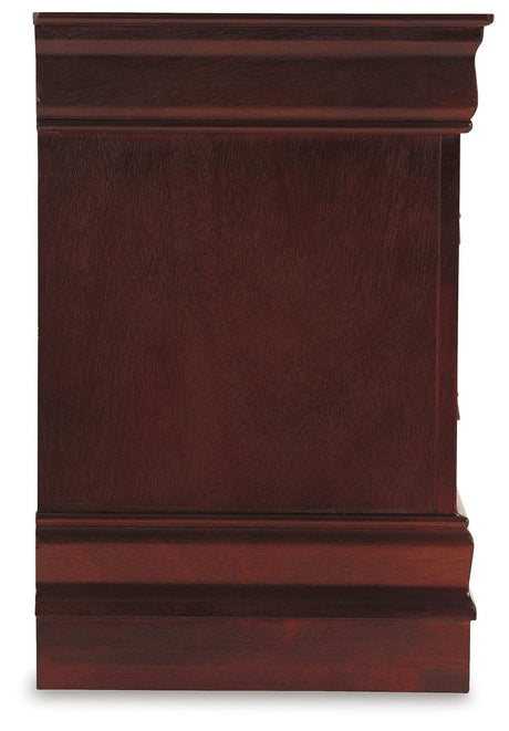 Side angle of Alisdair Nightstand showing moulding