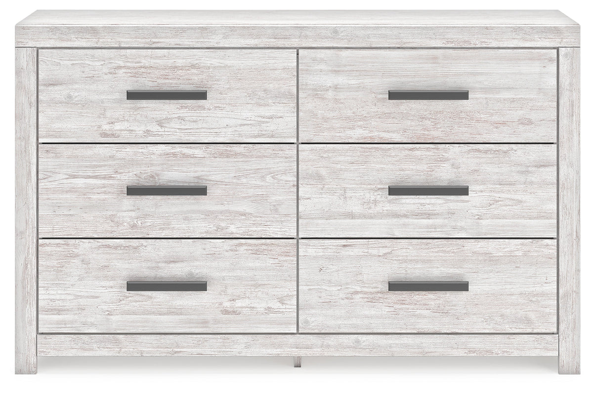 Head-on view of Cayboni whitewash dresser