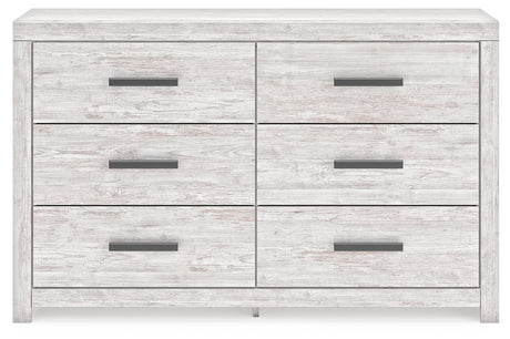 Head-on view of Cayboni whitewash dresser