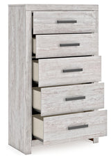 Cayboni Whitewash Chest of Drawers opened drawer close-up