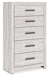 Cayboni Whitewash Chest of Drawers angled front view