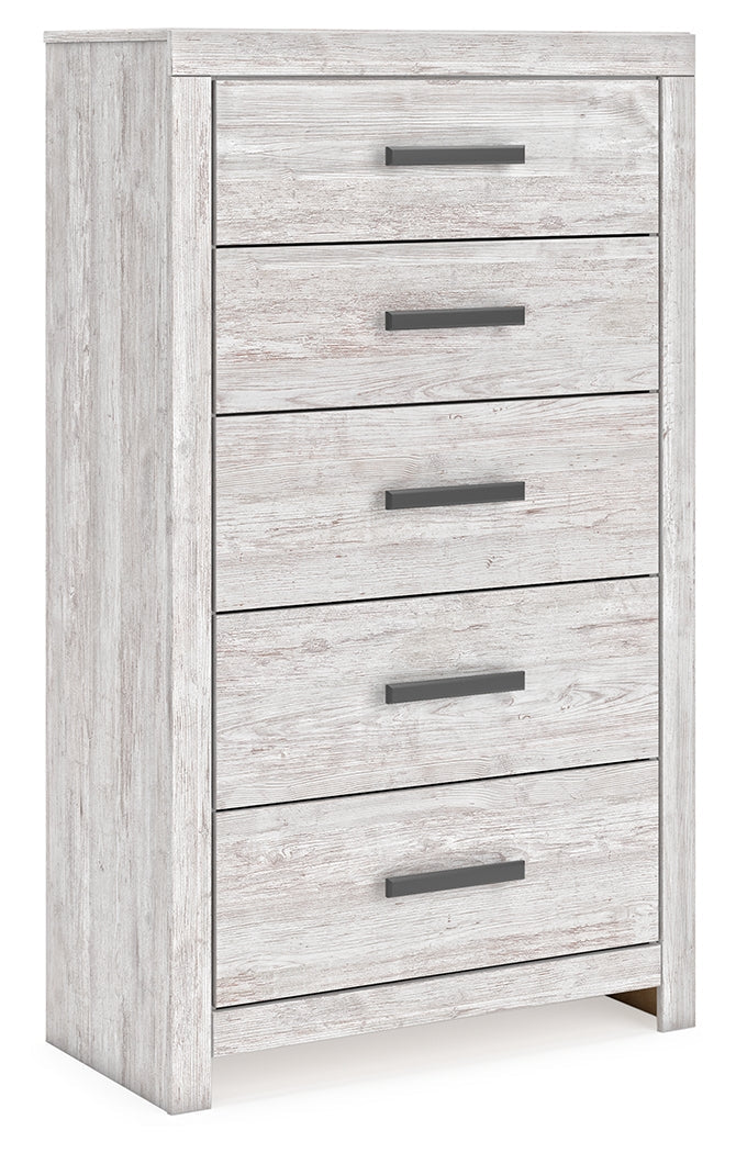 Cayboni Whitewash Chest of Drawers angled front view