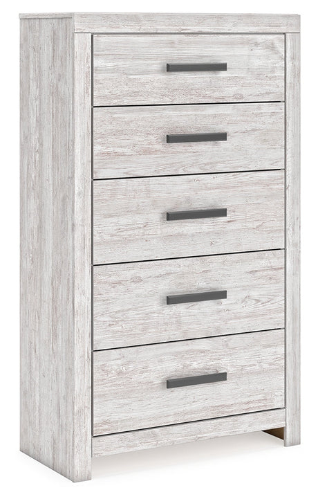 Cayboni Whitewash Chest of Drawers angled front view
