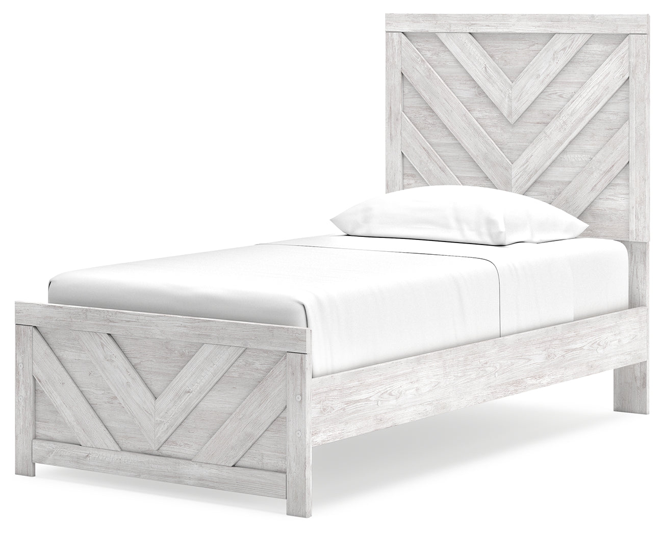 Cayboni Whitewash Twin Panel Bed close-up of chevron pattern