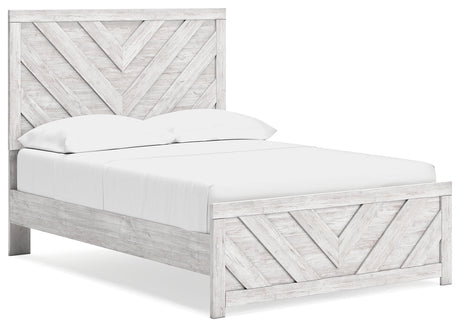 Cayboni whitewash full panel bed angled view from left