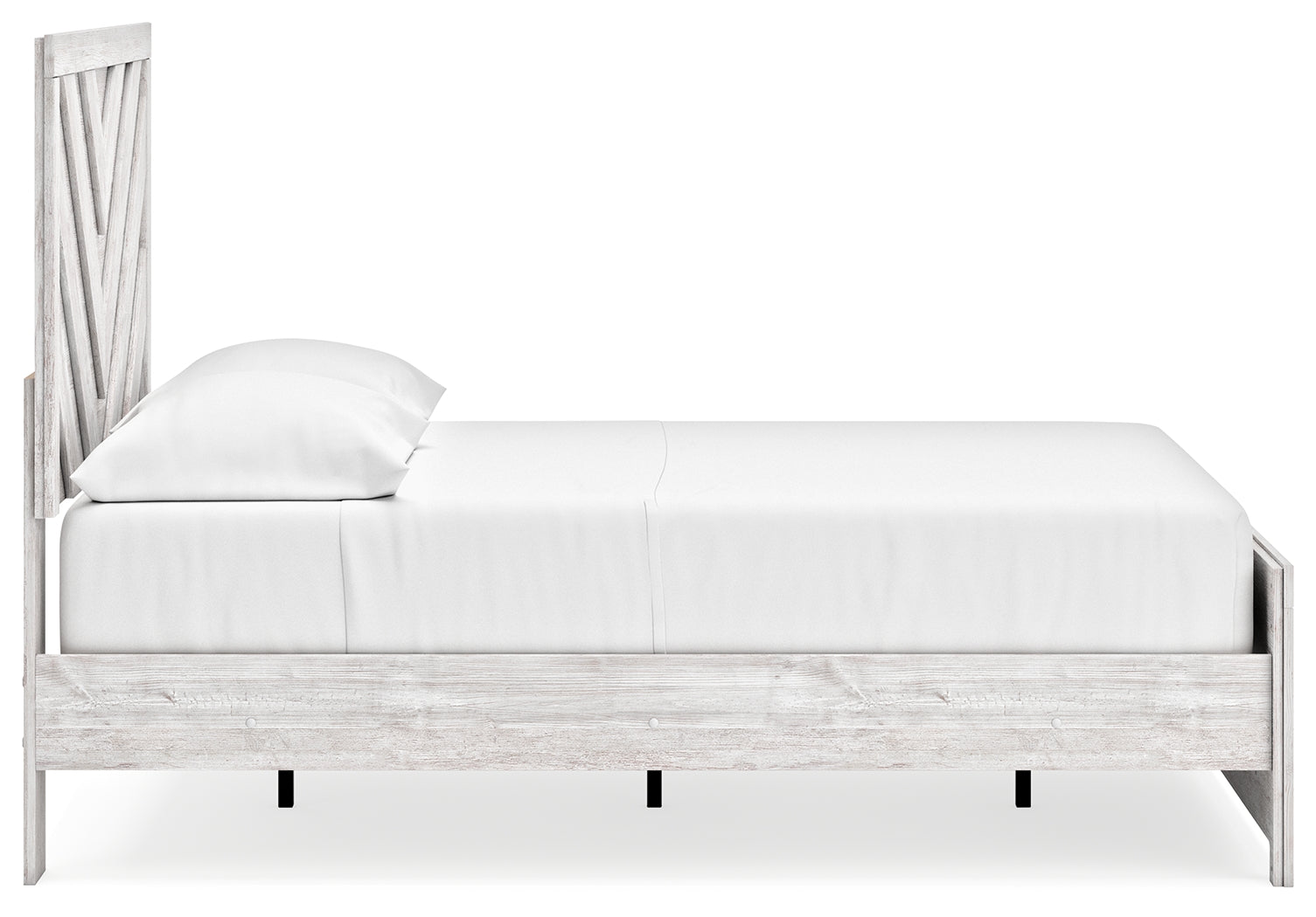 Cayboni full panel bed side view with whitewash finish
