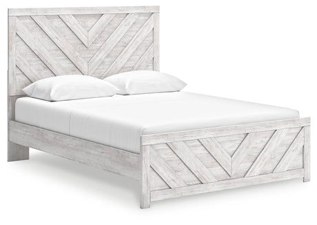Cayboni whitewash queen panel bed angled side view