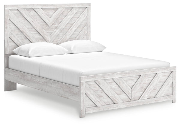 Cayboni whitewash queen panel bed angled side view