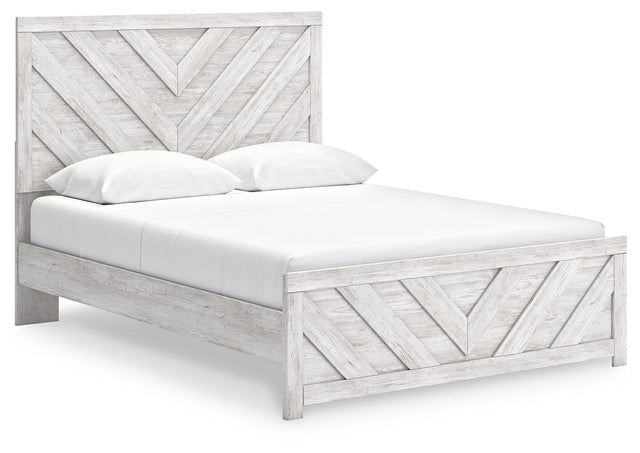 Cayboni whitewash queen panel bed angled side view