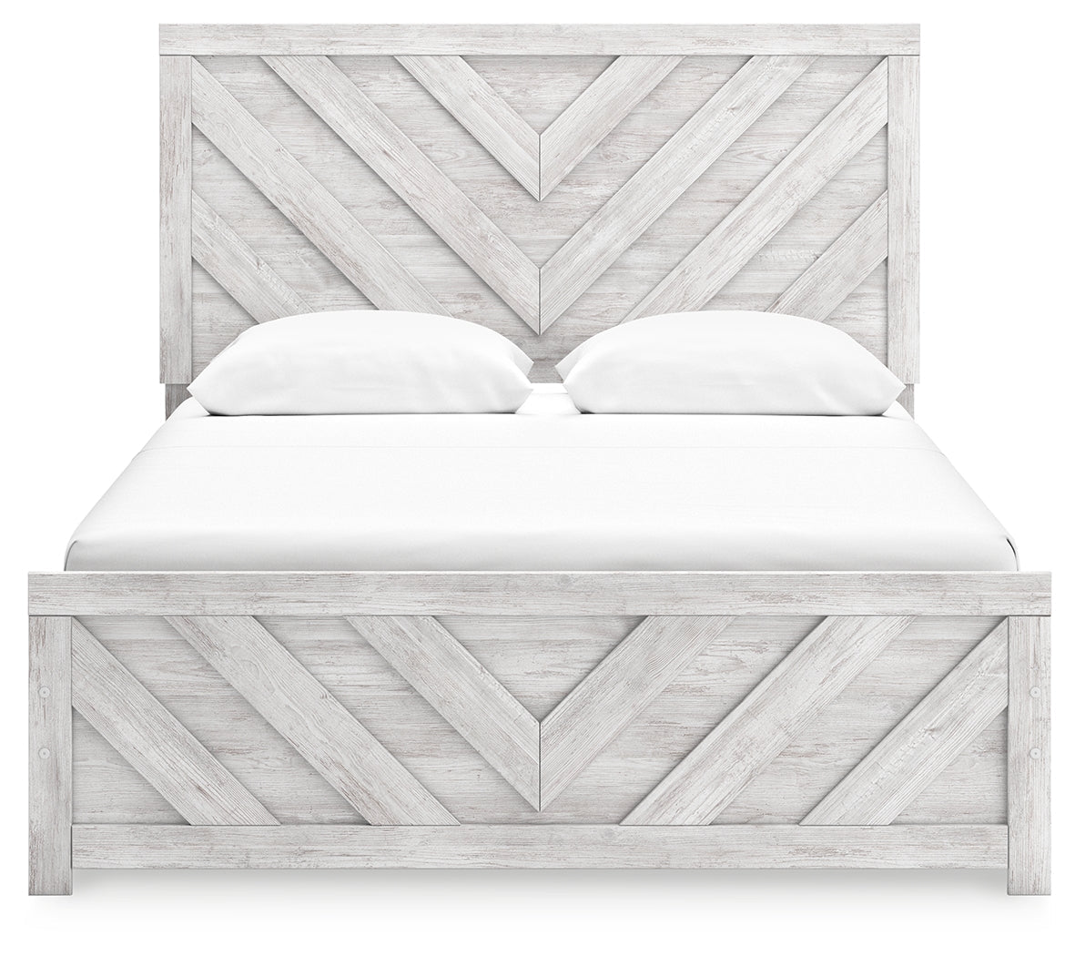 Cayboni whitewash queen panel bed headboard front view