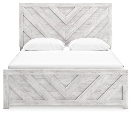 Cayboni whitewash queen panel bed headboard front view