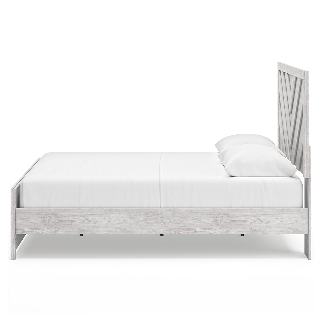 Cayboni whitewash queen panel bed side alternate angle