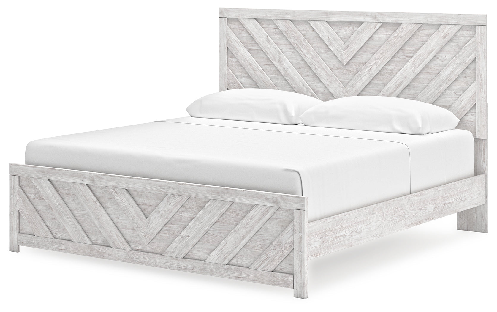 Cayboni Whitewash King Panel Bed close-up of headboard detail