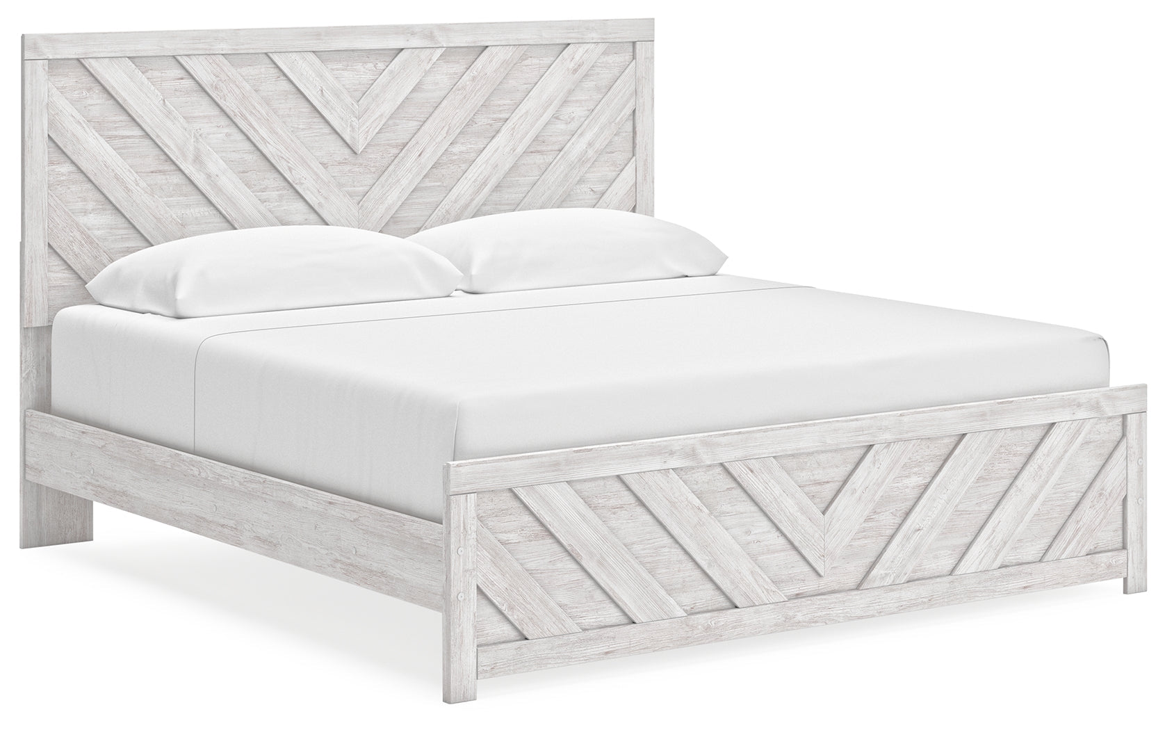 Cayboni Whitewash King Panel Bed angled side view