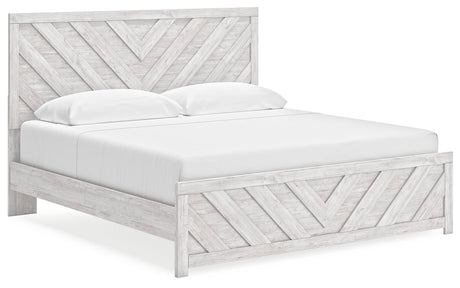 Cayboni Whitewash King Panel Bed angled side view