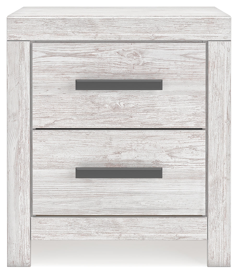 Head-on view of Cayboni Whitewash Nightstand
