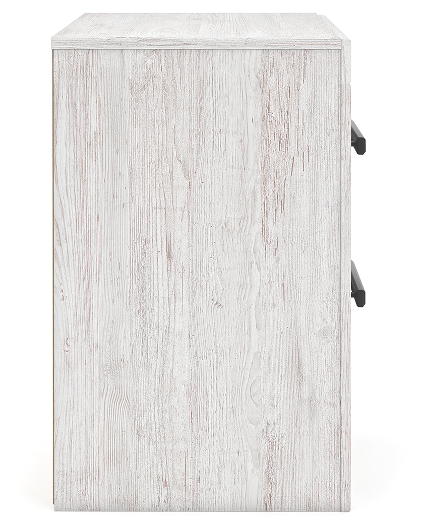 Side profile of Cayboni Whitewash Nightstand