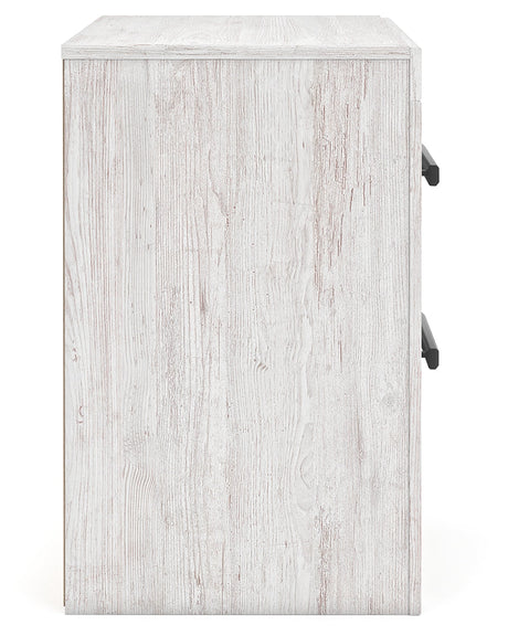 Side profile of Cayboni Whitewash Nightstand