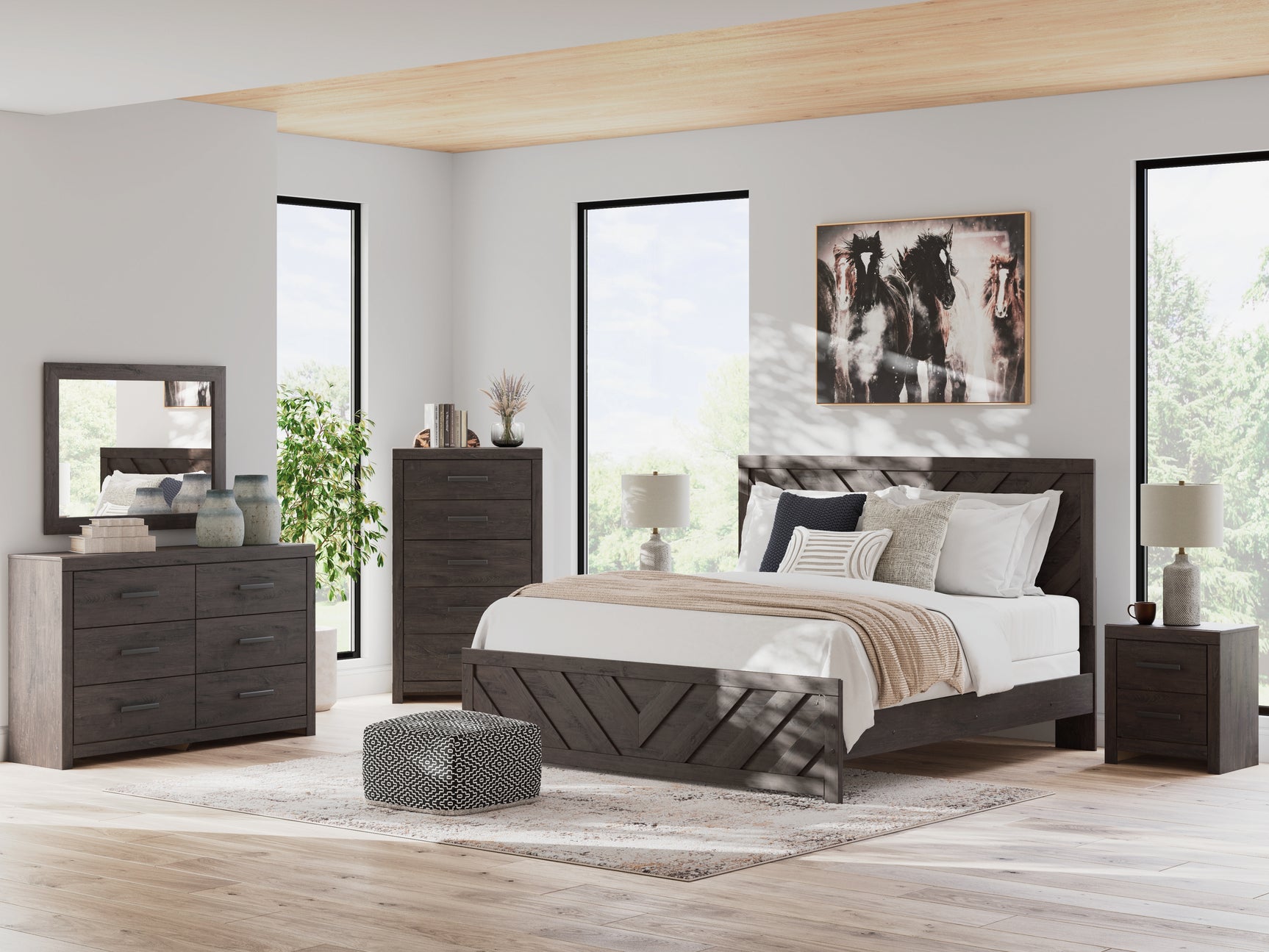 Prendonea Charcoal Dresser assembled with dimensions overlay