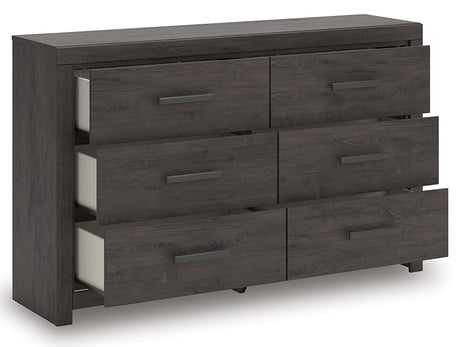 Prendonea Charcoal Dresser open drawer view