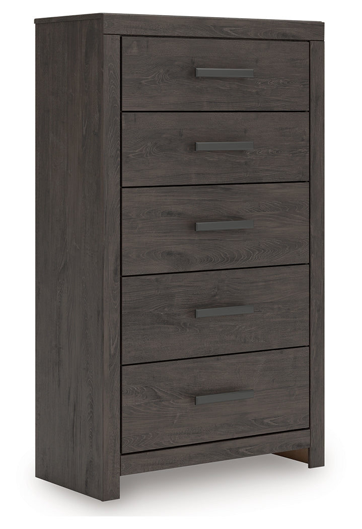 Prendonea Charcoal Chest of Drawers side alternate angle