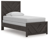 Prendonea Charcoal Twin Panel Bed angled side view