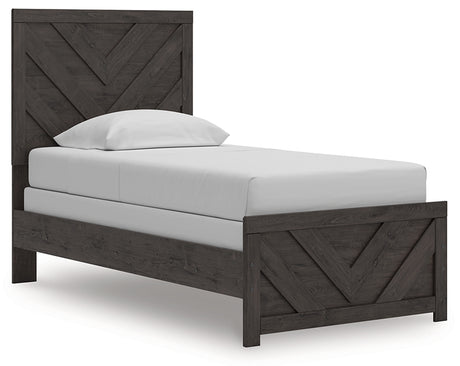 Prendonea Charcoal Twin Panel Bed angled side view