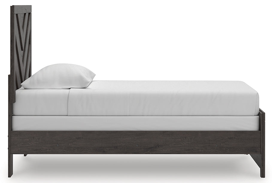 Prendonea Charcoal Twin Panel Bed side view