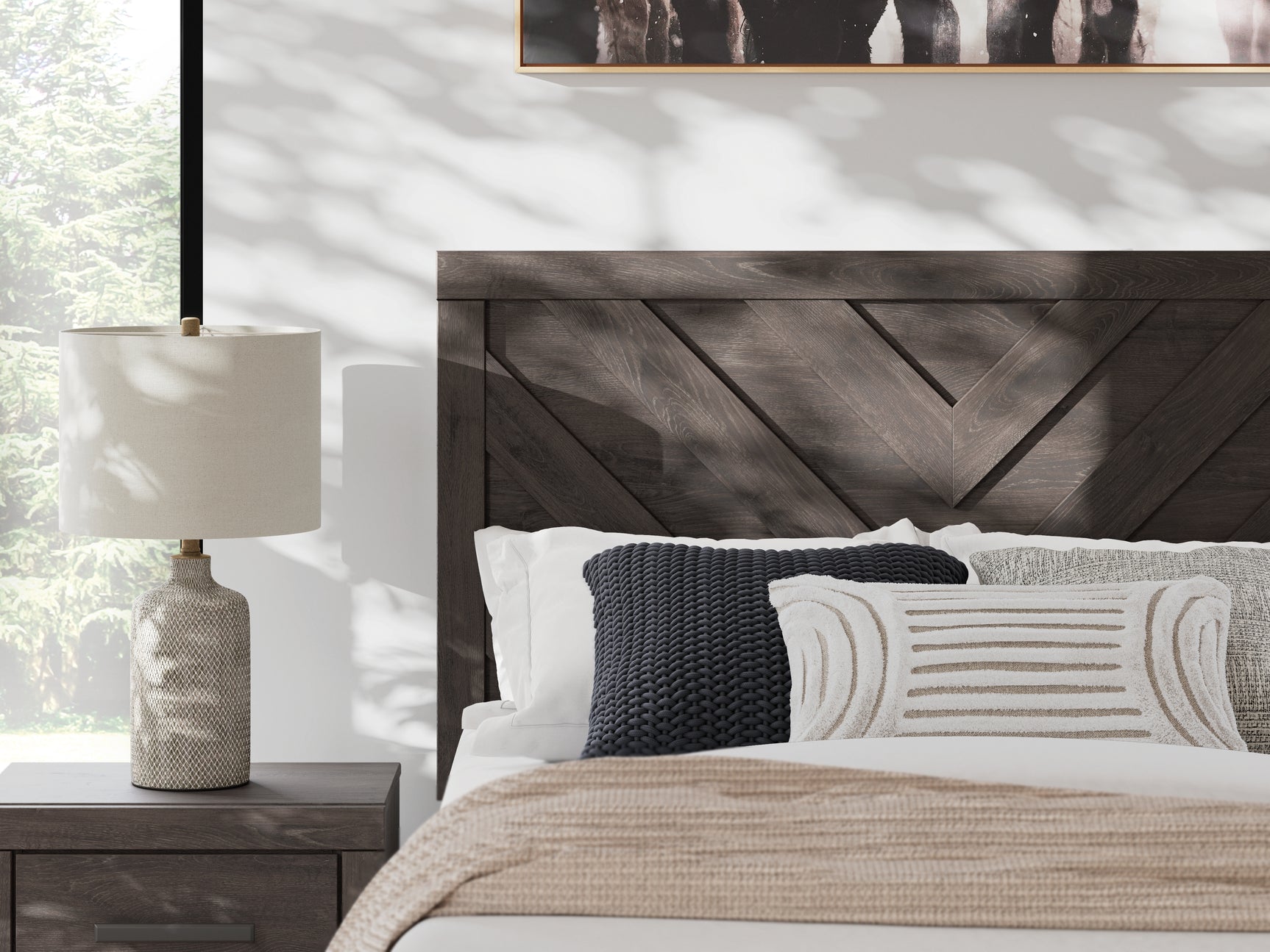 Prendonea Full Panel Bed headboard detail close up