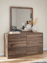 Straight-on view of Fortlorn Walnut Brown Dresser and Mirror