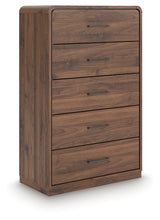 Side angle showing rounded top and smooth drawers