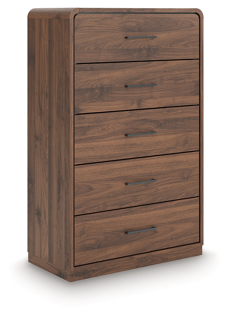 Side angle showing rounded top and smooth drawers