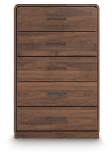 Head-on view of Fortlorn chest of drawers in walnut brown