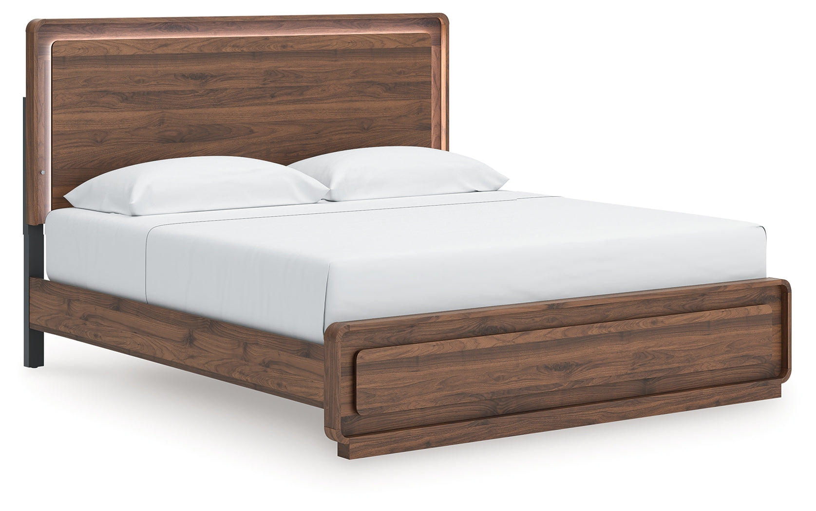 Fortlorn King Panel Bed Walnut Brown LED backlight illuminated
