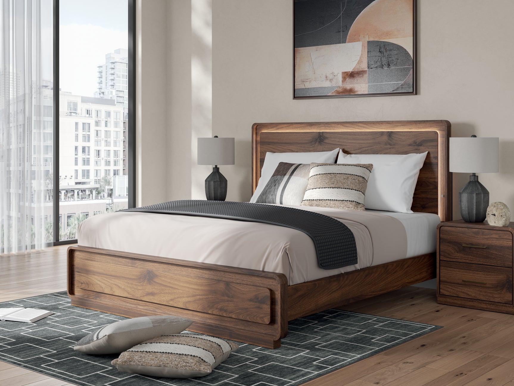 Fortlorn King Panel Bed Walnut Brown front view