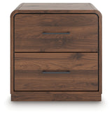Front close-up of Fortlorn Nightstand wood grain and hardware