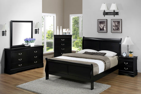 Louis Philip nightstand next to bed frame from same collection