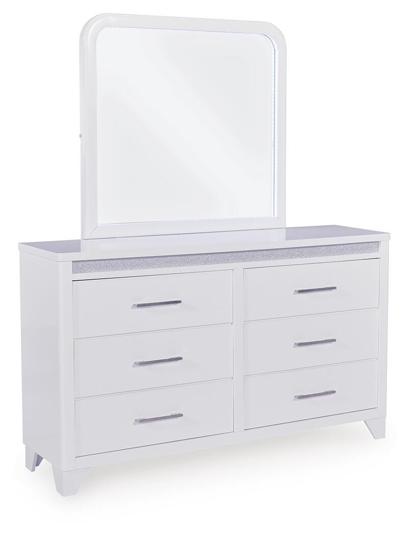 Jarlee White Dresser and Mirror angled view