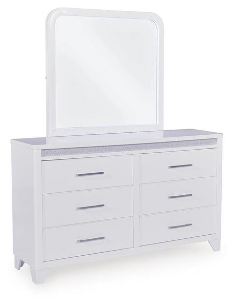 Jarlee White Dresser and Mirror angled view