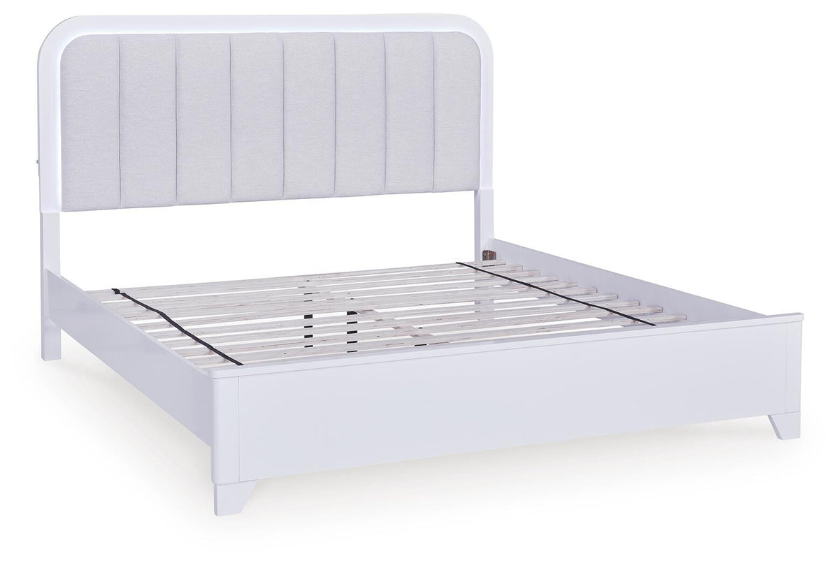 Jarlee White King Upholstered Panel Bed angled view