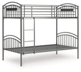 Front view of Lanceburg gray metal bunk bed